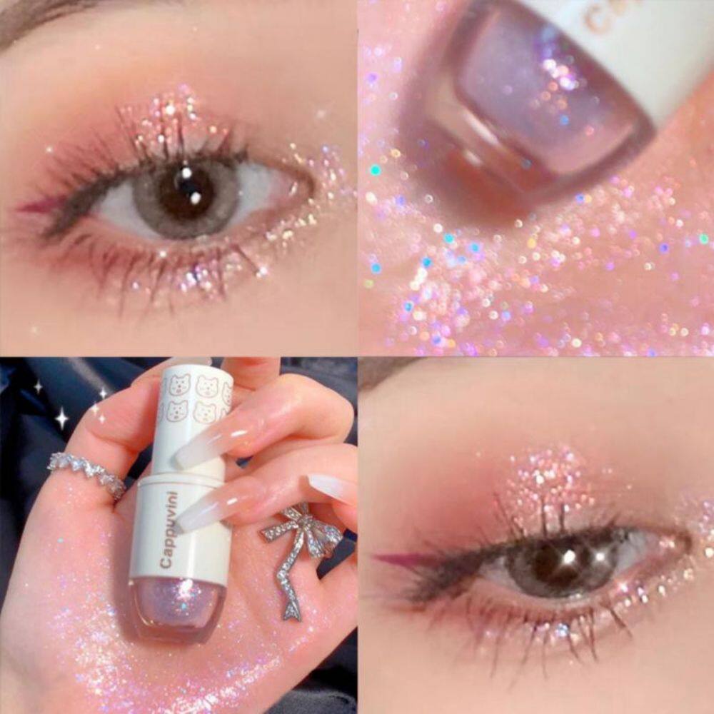 Cappuvini 6 Colors Liquid Eyeshadow Highlight Sequins Glitter Eye Shadow Pearlescent Lying Silkworm Waterproof Lasting Shiny Eye Cosmetic INS
