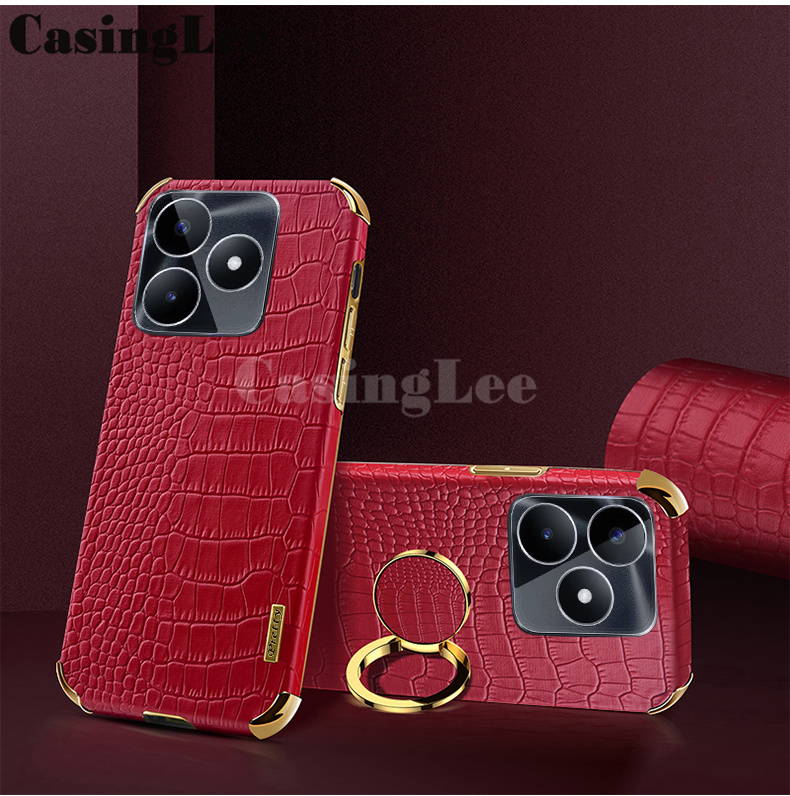 For Realme C51 Case Soft Crocodile Pattern Texture Leather Handphone Shockproof adsorb Ring cover For Realme C51 Back Cover Phone cases