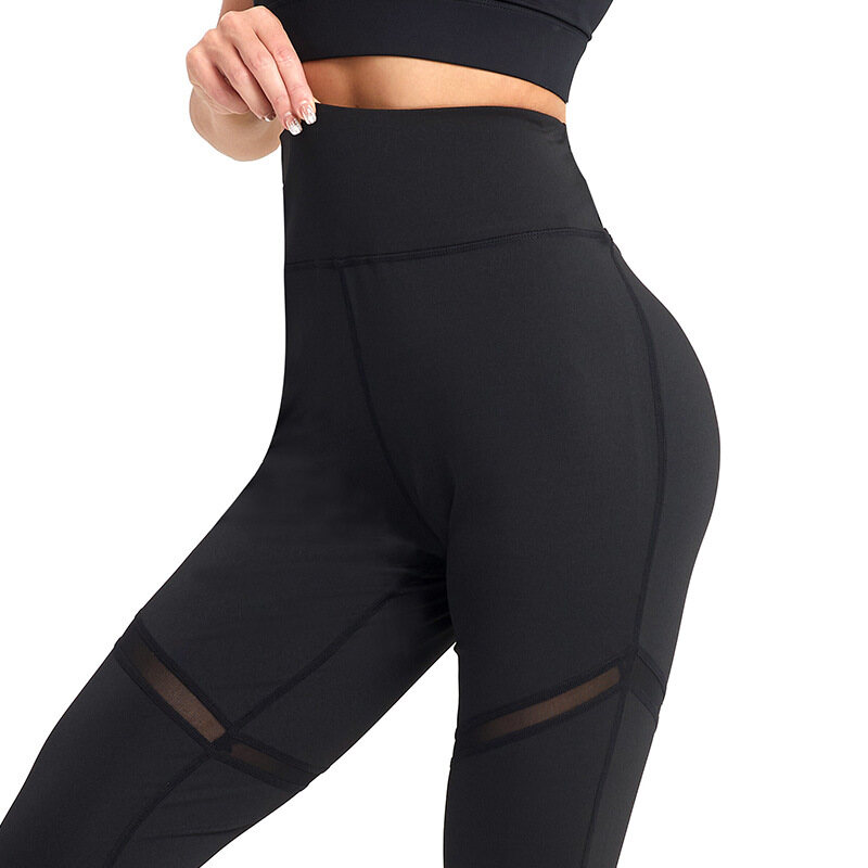 Large Size Yoga Pants Women's Mesh Stitching Running Sports Fitness Pants Sweat-absorbing Quick-drying High-waisted Belly-lifting Hip Pants