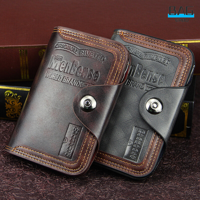 Men Short Wallet Waterproof Pu Leather Large Capacity Three-fold 14 Card Slots Portable Wallet With Magnetic Buckle