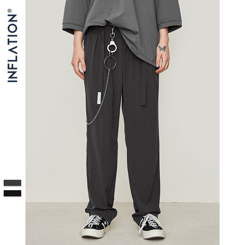 Inflation brand men stylish 2024 autumn new gentleman father tide brand Japanese retro simple solid color streamer men casual straight trousers