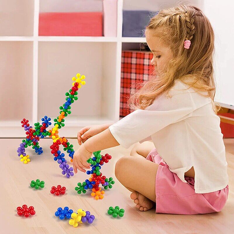 Kids Plum Blossom Building Blocks Toy 3D Snowflake Bricks Game DIY Educational Learning Building Model Assembly Toy for Children
