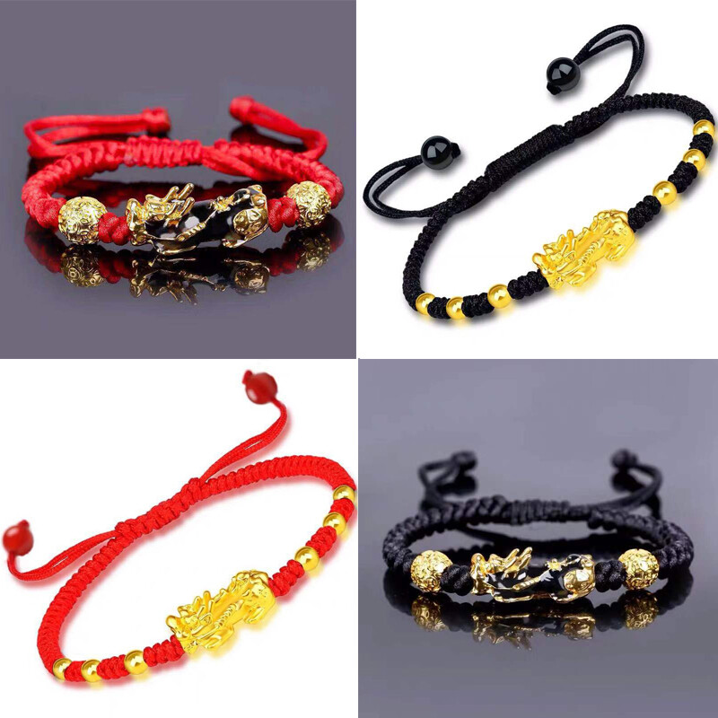 Fashion Red Black Rope Brave Bracelet Hand-woven Hand Rope Transfer Beads Evil Spirit Lucky FengShui Pixiu Bracelet Bangles Wholesale