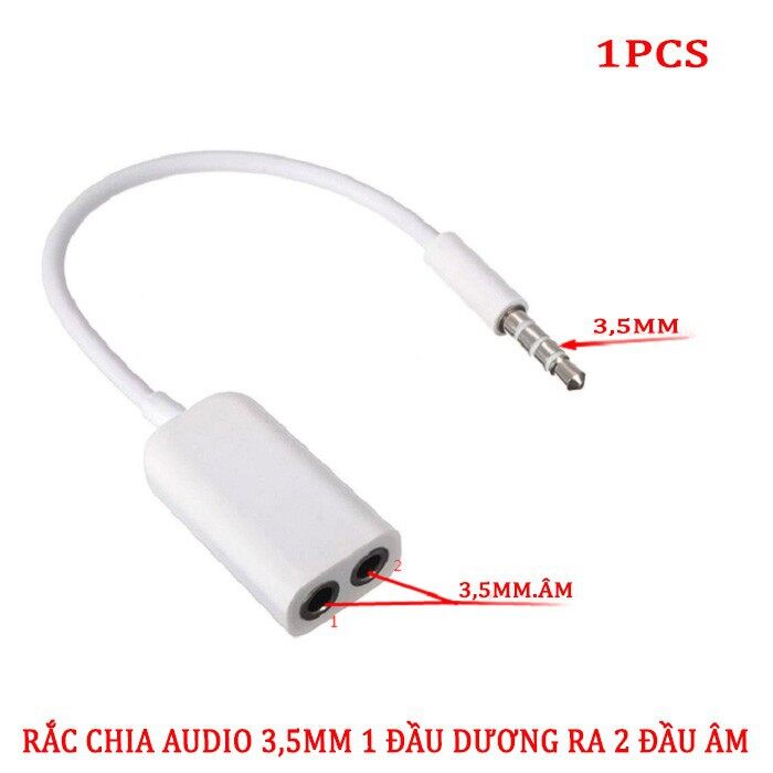 Cáp chia 2 cổng tai nghe 3.5mm từ 1 ra 2 ( màu Trắng )
