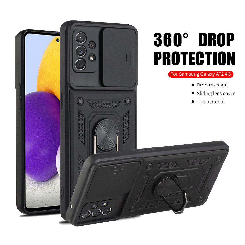 For Samsung Galaxy A72 A52 A42 A32 A22 A12 Car Magnetic Stand Ring Armor Push Pull Camera Protect Case For Samsung A02s A10s A11 A20 A20s A30 A31 A51 A71 A82 M11 M12 M51 M62 F62 Note 20 S20 S21 Ultra