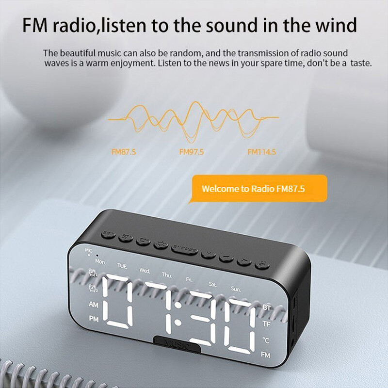 Desktop alarm clock, Bluetooth wireless audio, mini LED mirror digital clock, mobile phone speaker, gift, stereo sound effect