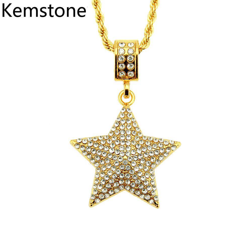 Kemstone Fashion Copper Alloy Hip Hop Cubic Zirconia Five Stars Pendant Necklace for Men Jewelry Gifts