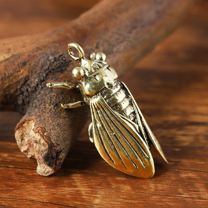 Minwen Imitation Brass Cicada Casting Statue Mini Animal Metal Figurine key chain Home