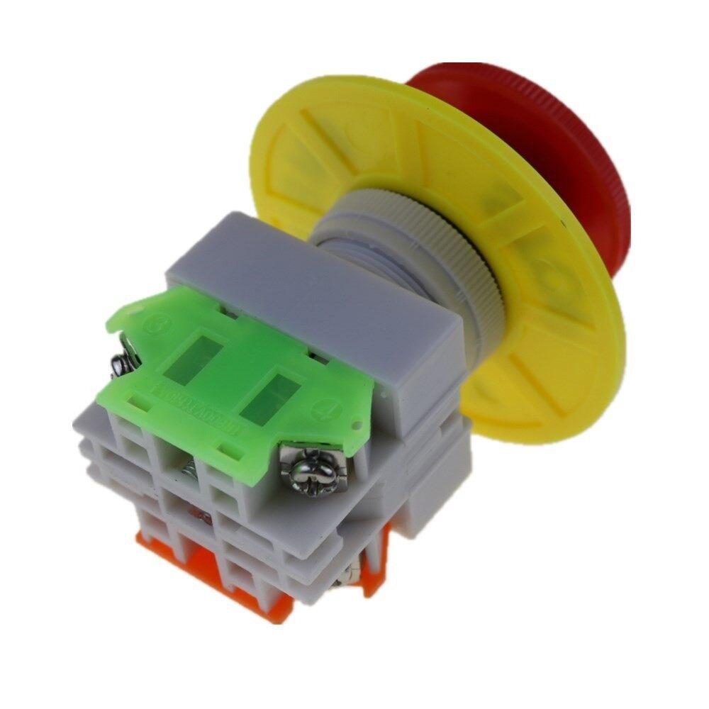 1 cái Nút nhấn dừng khẩn cấp Nút bấm màu đỏ Nắp nấm 1NO 1NC DPST AC 660V 10A Công tắc nút bấm với chuông cảnh báo màu vàng