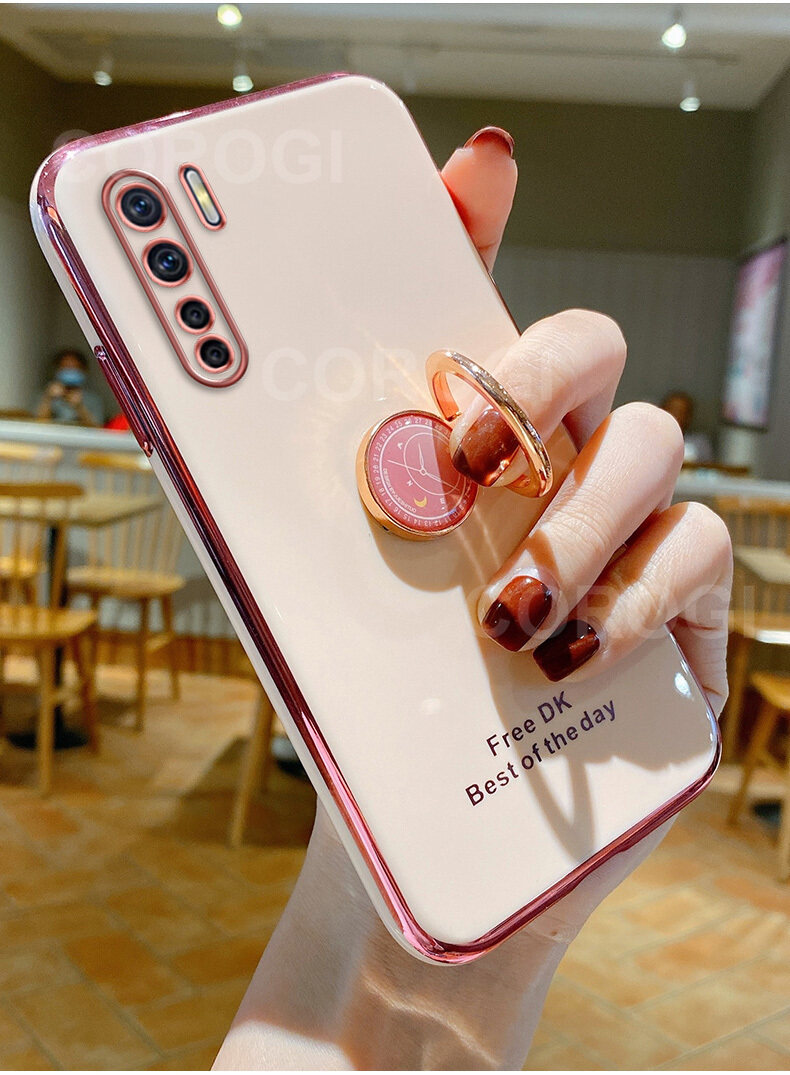 Dành Cho OPPO Reno3 / OPPO Ốp Lưng A91 + Giá Đỡ Nhẫn Giá Đỡ Ngón Tay, Ốp Mạ Siêu Mỏng Sáng Bóng Sang Trọng Ốp Lưng Điện Thoại Bằng Silicon TPU Mềm Vỏ Bảo Vệ Chống Sốc Cho Nữ Nữ