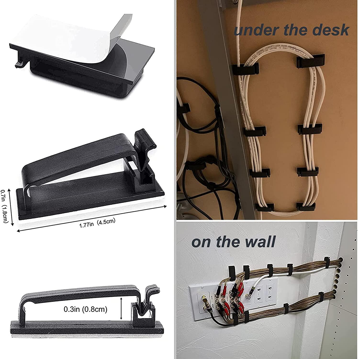 50Pcs Self Adhesive Cable Management Clips, Cable Organizers Wire Clips Cord Holder for TV PC Ethernet Cable under Desk Home Office Outdoor
