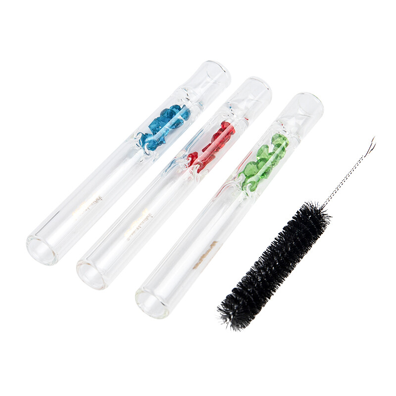 3pcs Borosilicate Glass One Hitter Pipe Bat+Metal Tip Storage Case+Brush Kit