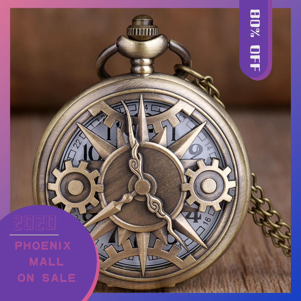 Sanwood® Vintage Unisex Hollow Gear Arabic Number Quartz Pocket Watch Pendant Necklace