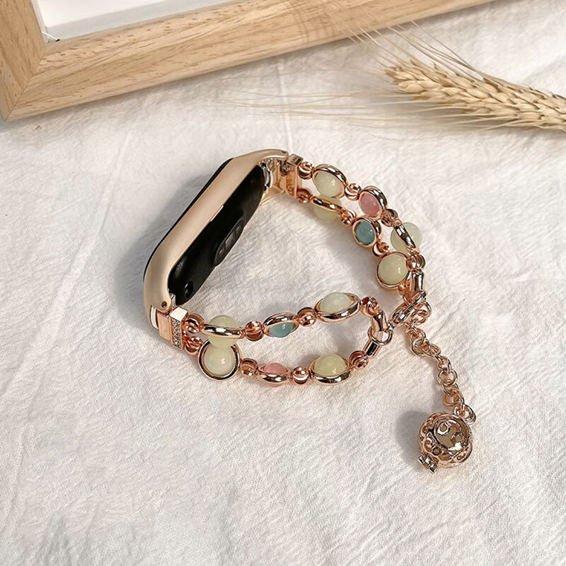 Essidi luminous beads bracelet strap for xiaomi mi band 8 7 6 5 4 3 women fashion smart wrist band loop for xiaomi mi band 3 4 5 6 watch