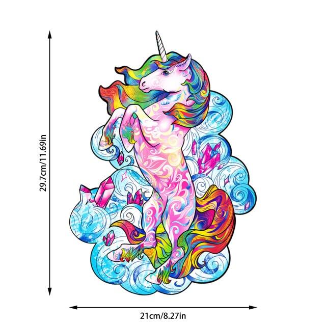 Unique Mysterious Animal Shape Unicorn Wooden Jigsaw Puzzles Board Game For Adults Kids 3D Puzzle Gift Table Toy With Carton Box