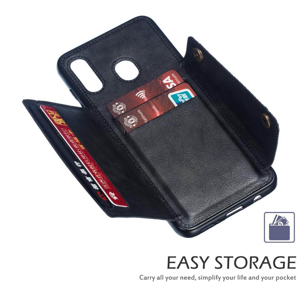 for Samsung A20 A30 Leather Case Multiple Folio Flip Cover Wallet Back Case Shell, can work with Car Mount, Hidden ID Credit Card Slot Holder, Retro Metal Button Clasp, Stand Support