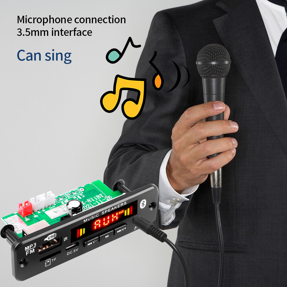 6V-12V Bluetooth 5.0 MP3 Decoder Board Module with USB Audio Player WMA WAV TF/USB Card Slot / FM Remote Board Module with 2*20W Amplifier