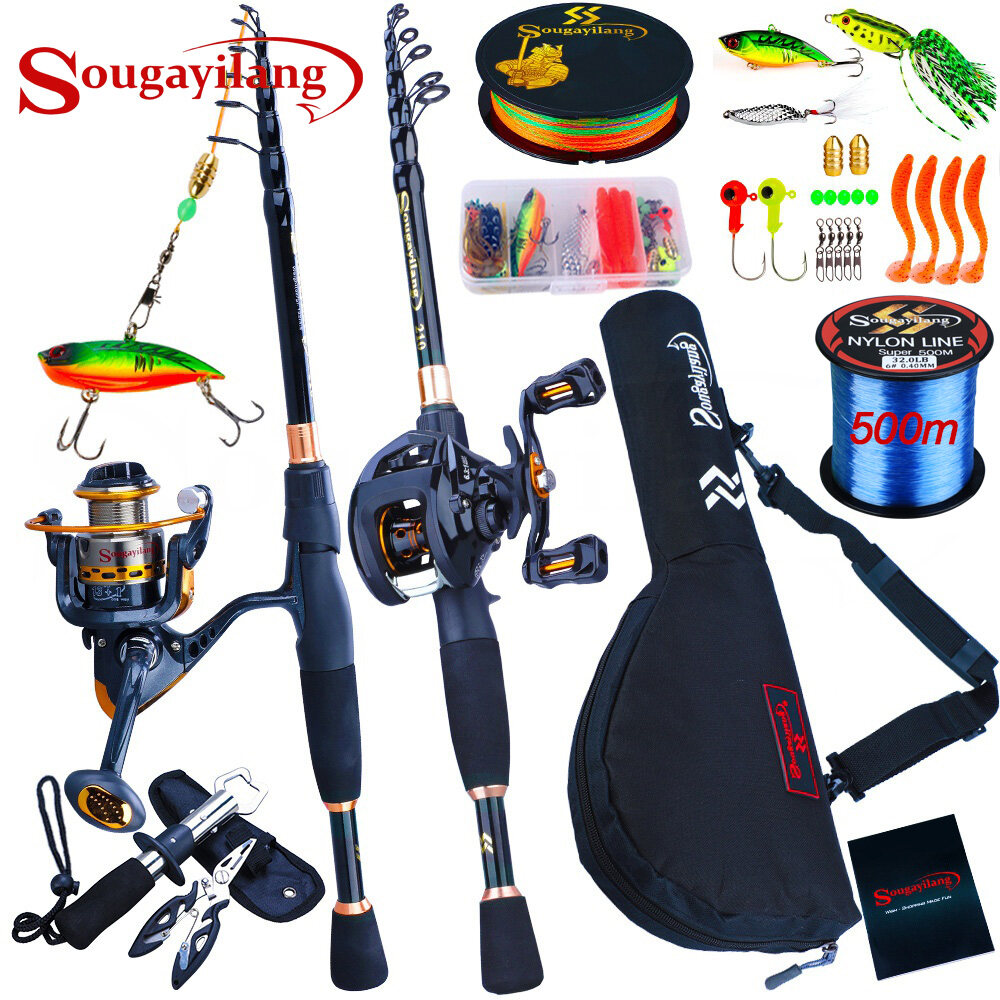 SougayilangตกปลาRodและReelชุด1.8M-2.4M Spinning Rodคันเบ็ดตกปลากับSpinning Reel Baitcasting Reelชุดกระเป๋าสะพายคนส่งของลูกลอยน้ำเรืองแสงอุปกรณ์เสริมเครื่องมือComboกลางแจ้ง