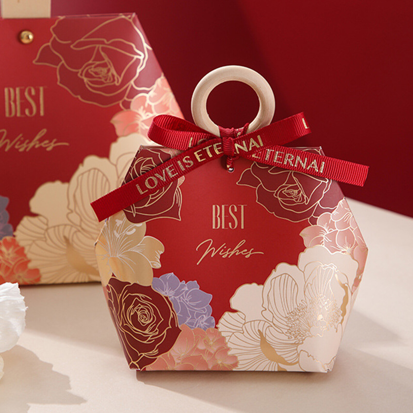 【Gift decoration】1 Set Nice-looking Candy Box Handle Design Paper Flower Pattern Gifts Storage Case for Wedding