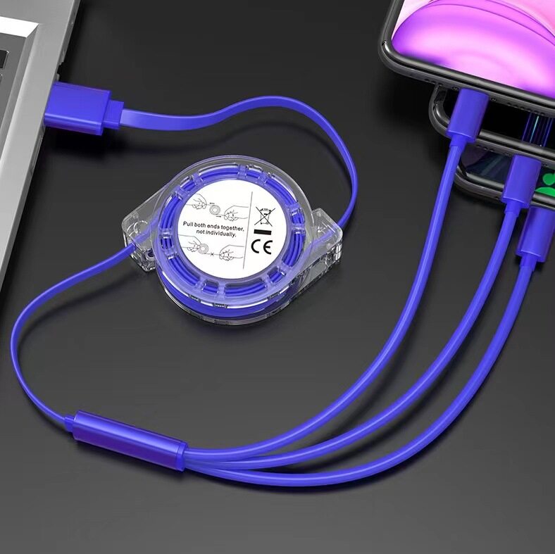 Flexible 3-in-1 data cable, fast charging, three heads, one drag, three ...