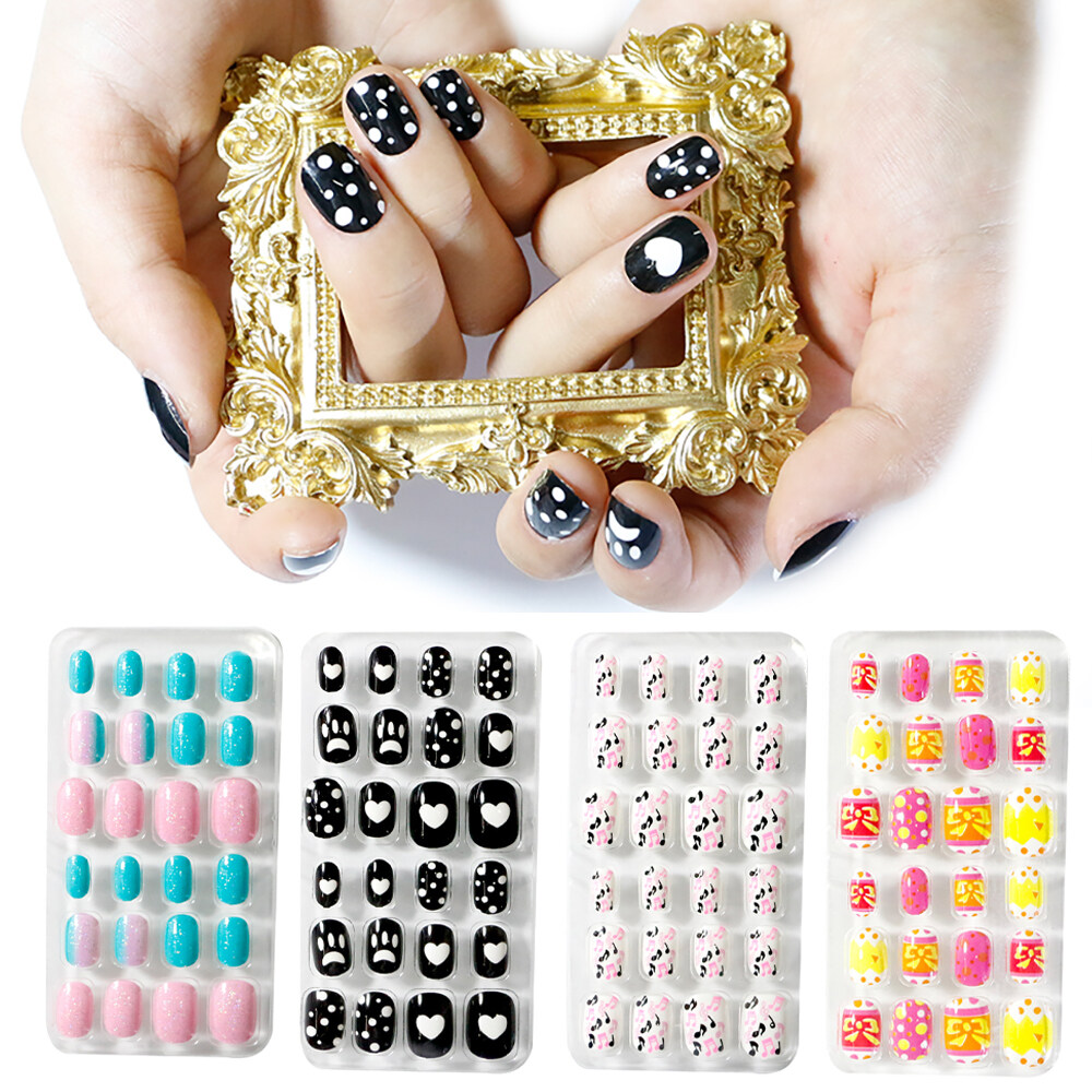Children Candy Color Self Adhesive Press On False Nails Manicure Tips