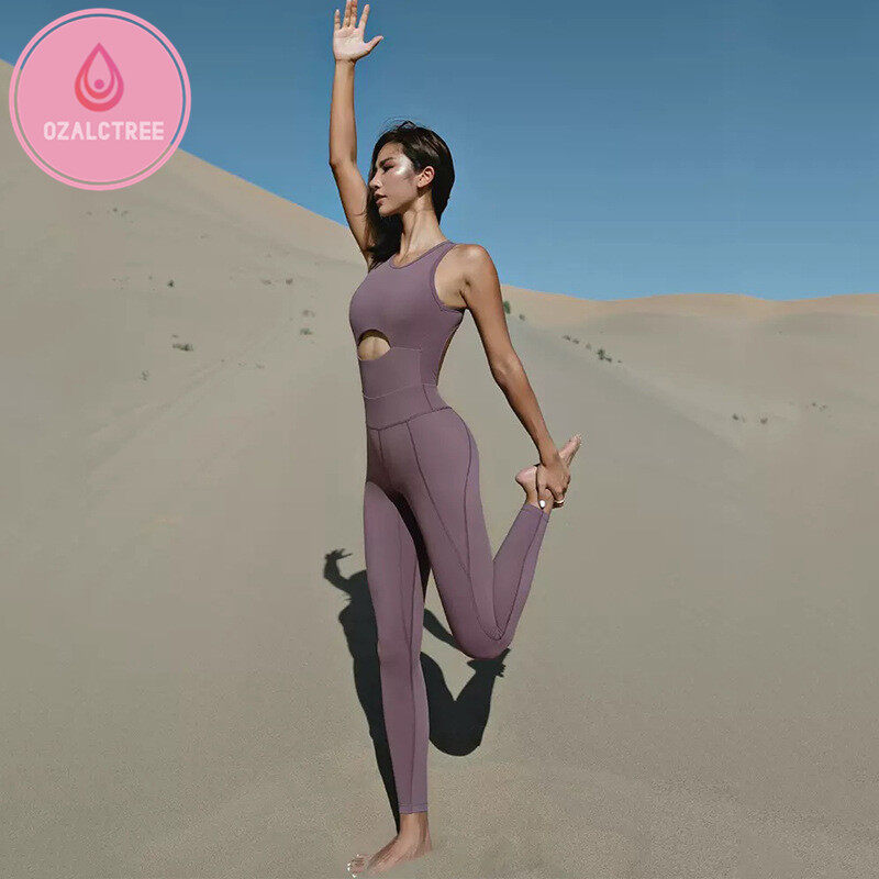 OzalCtree Naked Feeling Beauty Back Yoga Jumpsuits Fitness Clothing High Stretch Trainning Suits Sportswear With Pads Sexy Yoga Sets