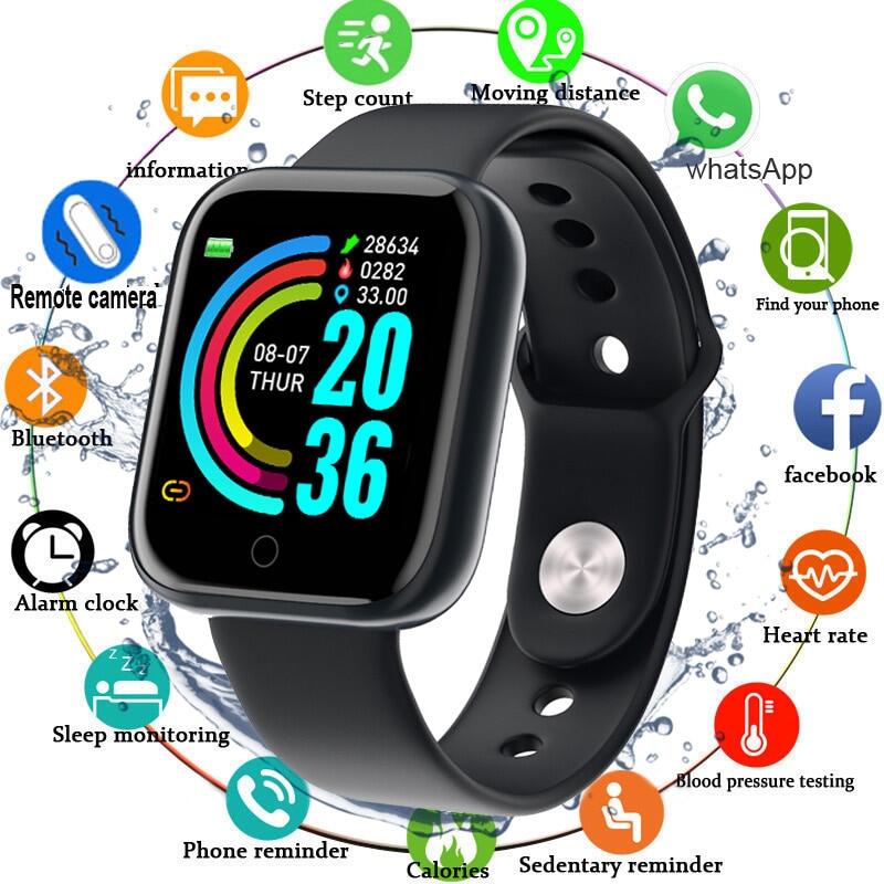AWEVEN Y68 Không Thấm Nước Hồng Kỹ Thuật Số Vòng Đeo Tay Thông Minh Phụ Nữ Smartwatch Dây Đeo Cổ Tay Đồng Hồ Kỹ Thuật Số Màn Hình HR/BP Rate Điện Tử Pedometer