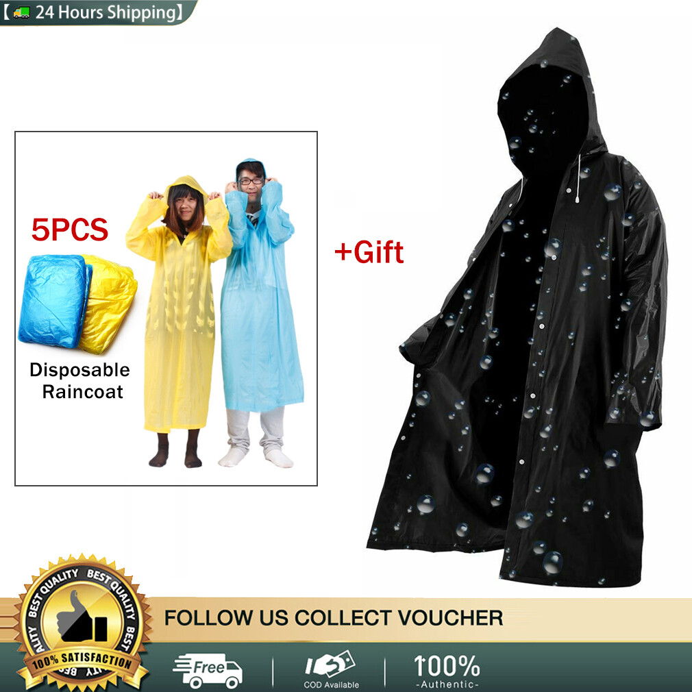 【🚛24 Hours Shipping】5PCS Adults Raincoat Outdoor Rainwear EVA Cloth Hoodie Long Rain Waterproof with Hat Buttons Slicker