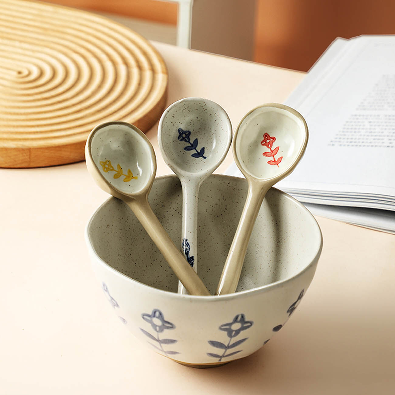 Homenhome Ceramic Spoon Multi-Function Chinese Style Scoop Porridge Spoon Tableware Soup Spoon For Home Restaurant