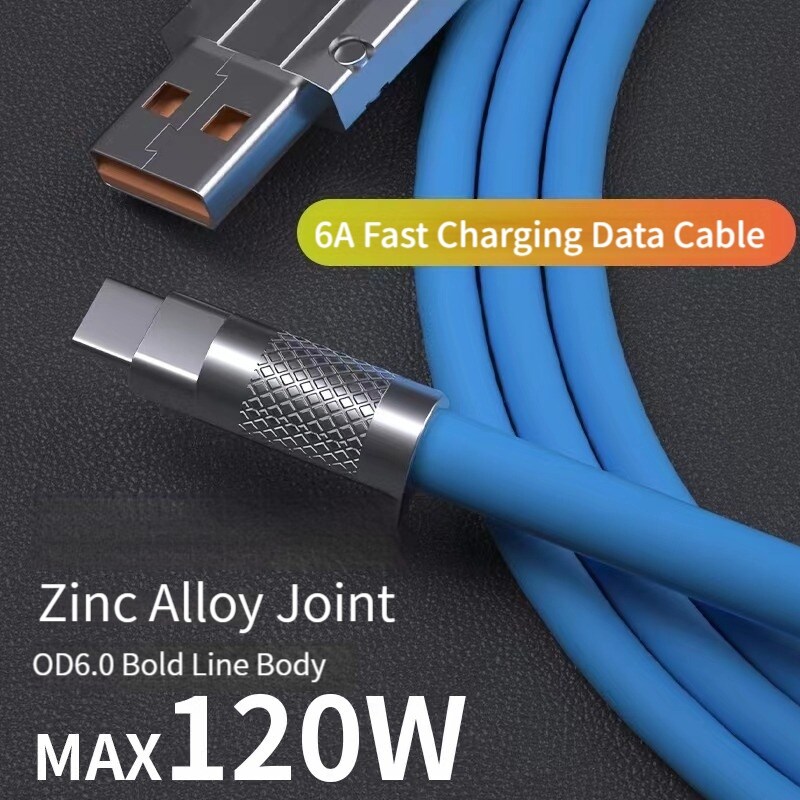 [A NEW] 6A Type c To USB A Data Cord 120WFast ChargingforXiaomi Silicone Soft Wire for MobilePhone