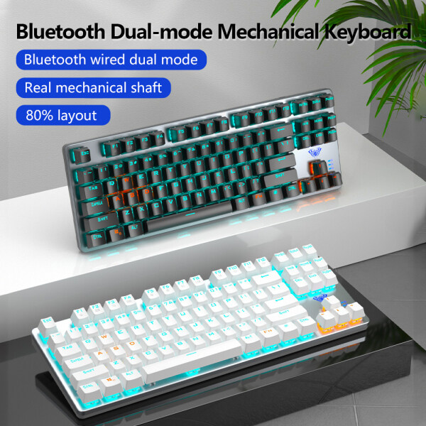 AULA F3287 Bluetooth + wired dual-mode keyboard 87-key gaming keyboard real mechanical switch LED cool backlight keyboard computer gamers Singapore