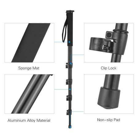 SuperDeal2019 แบบพกพา Heavy Duty ขาตั้งกล้องวิดีโอขาเดียวอะลูมิเนียมอัลลอยปรับได้กล้อง unipod พร้อมคลิปห่วงห้อยกระเป๋าล็อค 5 ส่วนสำหรับ Sony Canon DSLR ILDC Camera กล้องวิดีโอ 1/4 นิ้ว 3/8 นิ้วสกรู MAX. โหลดความจุ 10 kg/22Lbs MAX. ความยาว 183 ซม./72 นิ้ว