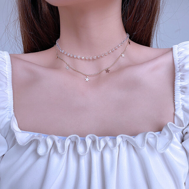 Cheap Mall Heart Pendant Necklace Ladies Multilayer Gold and Silver Star Necklace Pearl Clavicle Chain Fashion Jewelry Accessories 2021