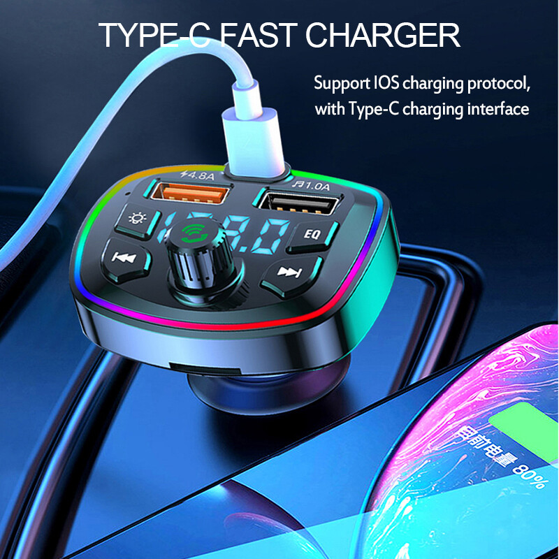 Máy Phát FM Bluetooth 5.0 Cho Xe Hơi Máy Nghe Nhạc Mp3 Bộ Sạc Xe Hơi USB Kép Type-C