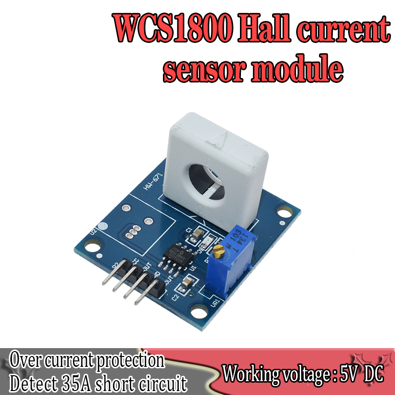 Mô-đun Cảm Biến Phát Hiện Dòng Điện Hall DC 5V WCS1800 Chính Xác 35A Với Đèn Tín Hiệu Quá Dòng