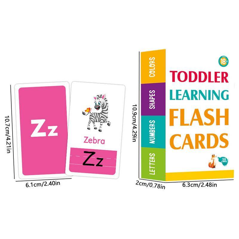 Alphabet Flash Cards | 58PCS Waterproof Flashcards Learn Letters Colors Numbers Shapes Animals | Educational Preschool Toddler F