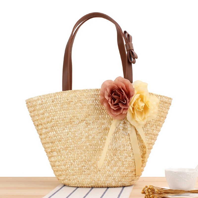 straw bag with flowers