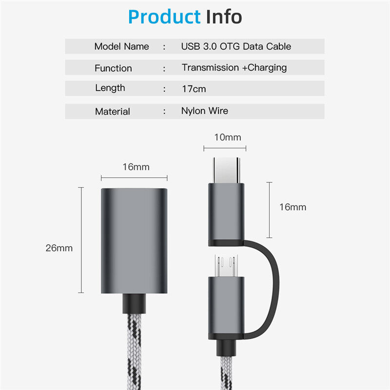 2 trong 1 Micro loại USB C để bộ chuyển đổi USB Micro chuyển USB sang USB 3.0 giao diện OTG USB Bộ chuyển đổi cáp đồng bộ dữ liệu truyền micro loại USB C chuyển đổi ngày Cáp otg转接线
