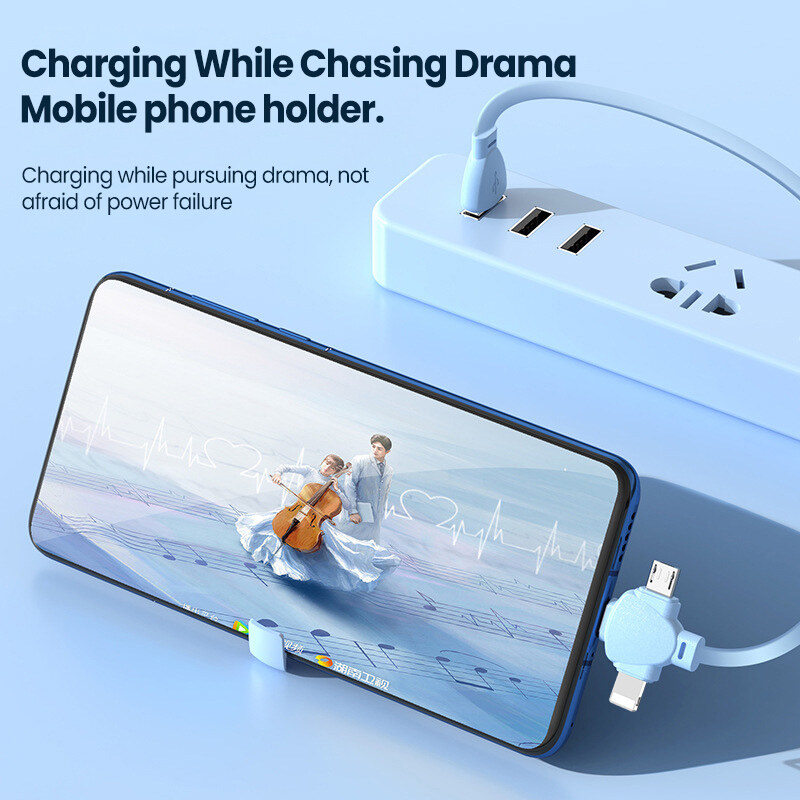 VAORLO 3 in 1 Fast Charging Cable 7 Color Triangular Telescoping Data Transmission Wire Compatible With iPhone Portable For Travel Charger Line For Xiaomi Huawei
