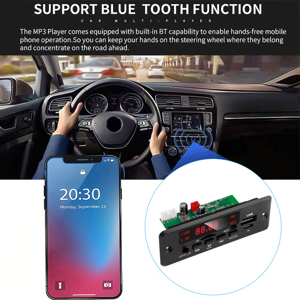 KEBIDU Bộ Khuếch Đại 2X25W Bo Mạch Giải Mã 12V Bo Mạch Giải Mã Bluetooth 5.0 MP3 WMA Với Mic Rảnh Tay Chức Năng Ghi Âm Mô-đun Âm Thanh USB TF Radio Máy Nghe Nhạc MP3 Trên Xe Hơi