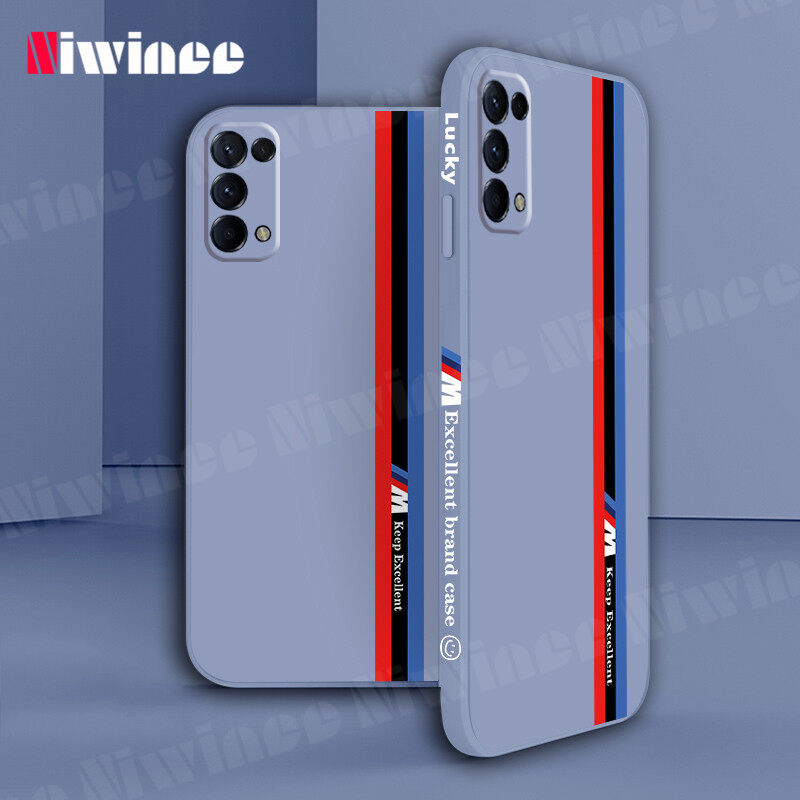 NIWINEE For OPPO Reno 5 / Reno 5 5G /Reno 5 Pro 5G Reno / Reno 2 Phone Case Track stripes Straight-edge Liquid Silicone All-inclusive Lens Anti-fall New Ultra-thin Simple Personality Creative Soft Couples Phone Case For OPPO Reno5 / Reno5 5G / Reno2