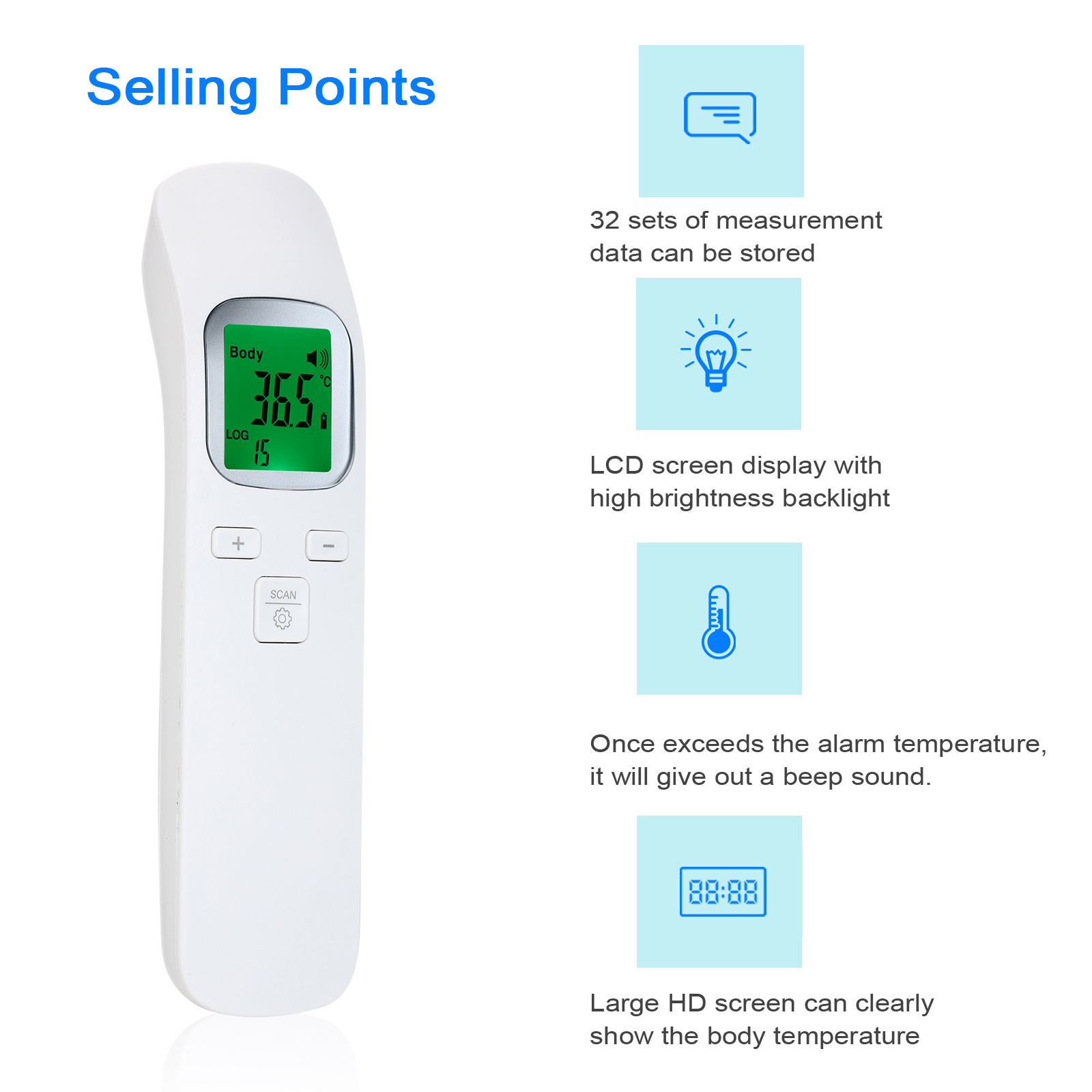 Non-Contact Infrared Thermometer Handheld Digital Forehead Thermometer Portable Body Object Temperature Gauge °C/°F Switchable LCD Backlight Display
