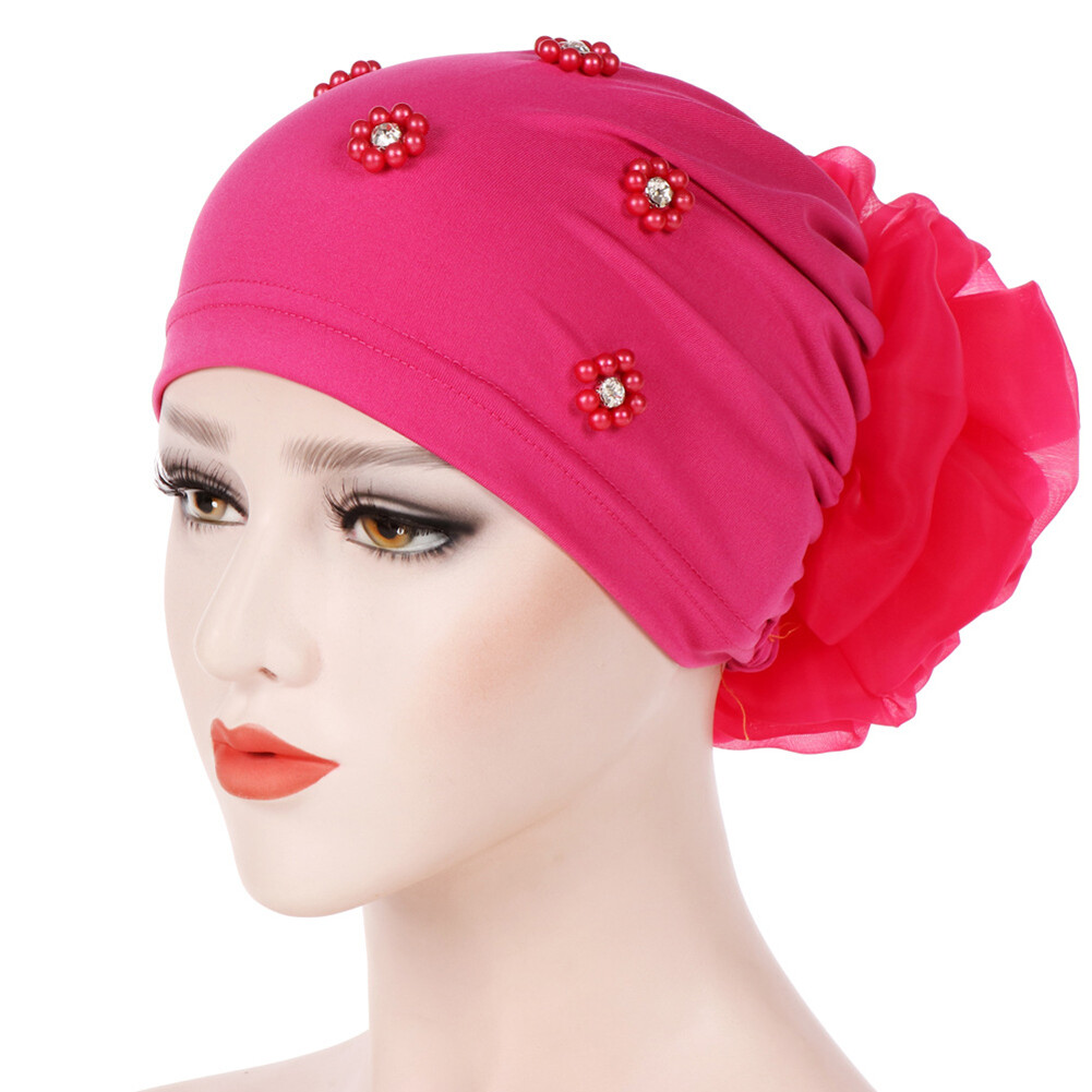 windycat Muslim Women Faux Pearl Flower Hat Hijab Hair Loss Head Scarf Turban Cap Wrap