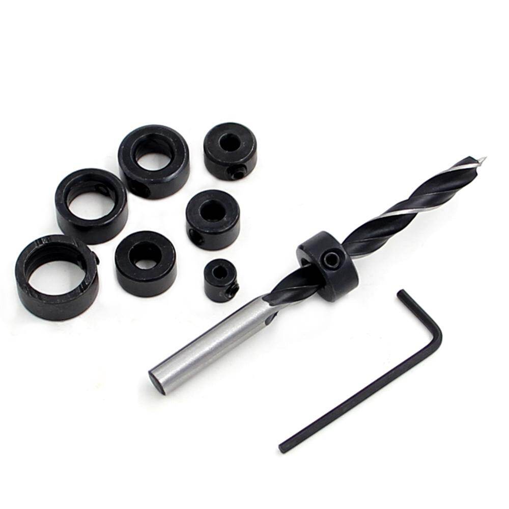 BOKALI 8pcs 3-16mm Woodworking Drill Depth Stop Collars Ring Dowel Shaft Chuck +Wrench
