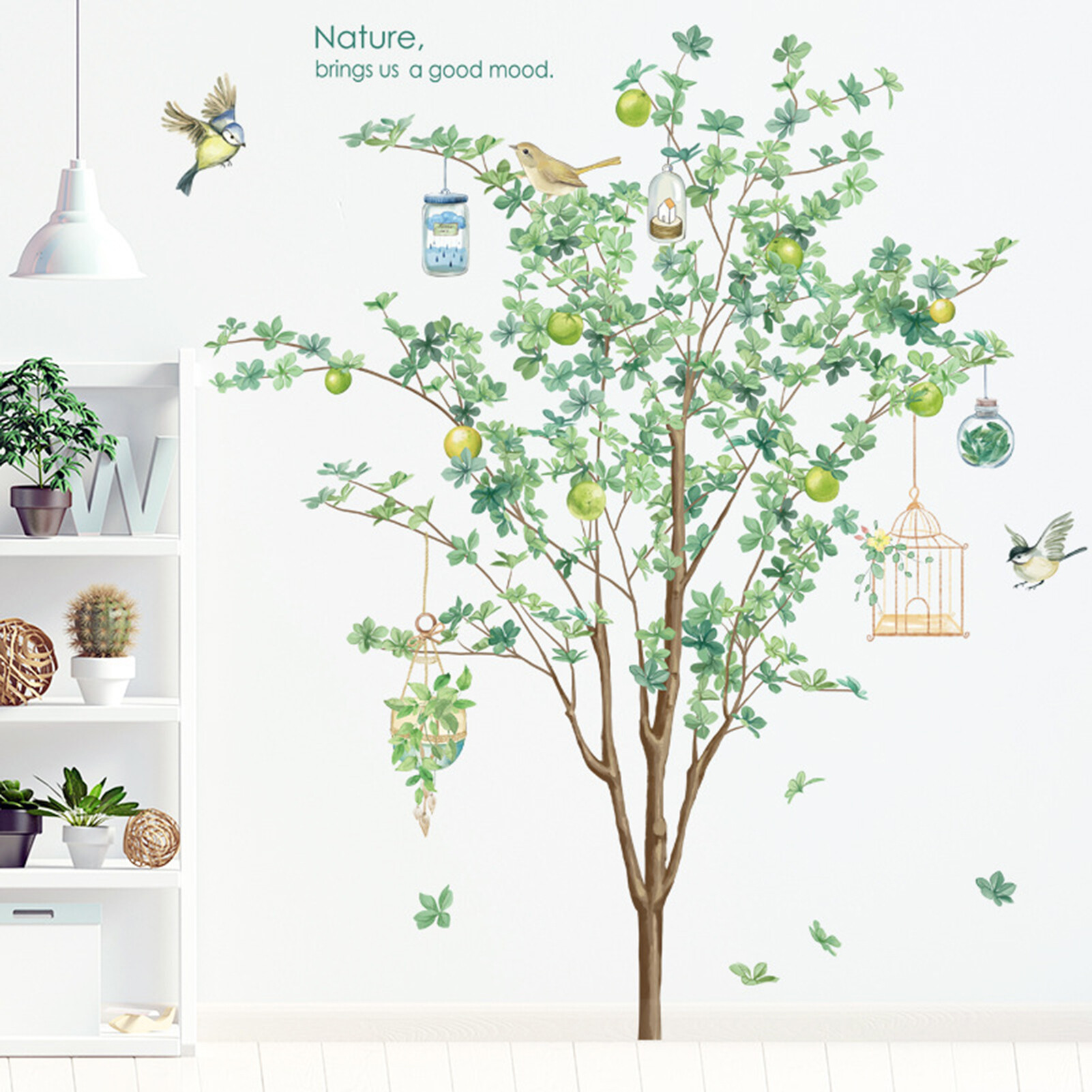 JAREDQ 1 Set Wall Sticker Removable Tree Bird Pattern PVC Green Decal Home Decoration for Home