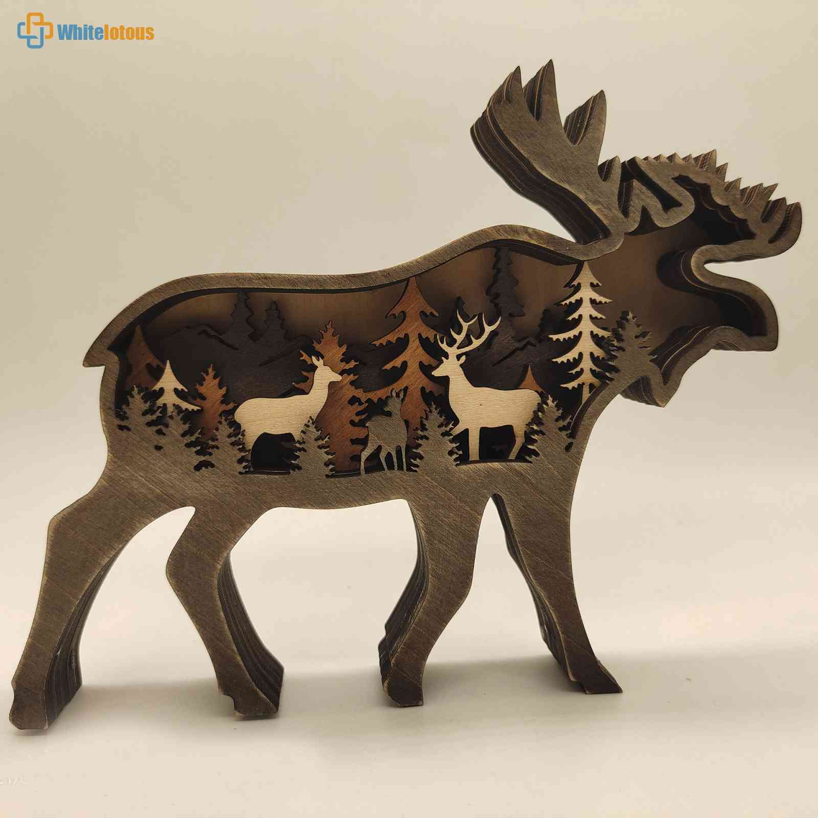 Whitelotous 3D Animal Hand Carved Crafts Hollow Wooden Miniatures Animals Figurines with Light Rustic Wildlife Sculpture Art for Home Office Feature:
