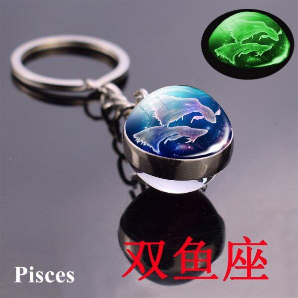 12 Constellation Luminous Keychain Glass Ball Pendant Zodiac Keychain Glow In The Dark Key Chain Holder Men Women Birthday Jewelry
