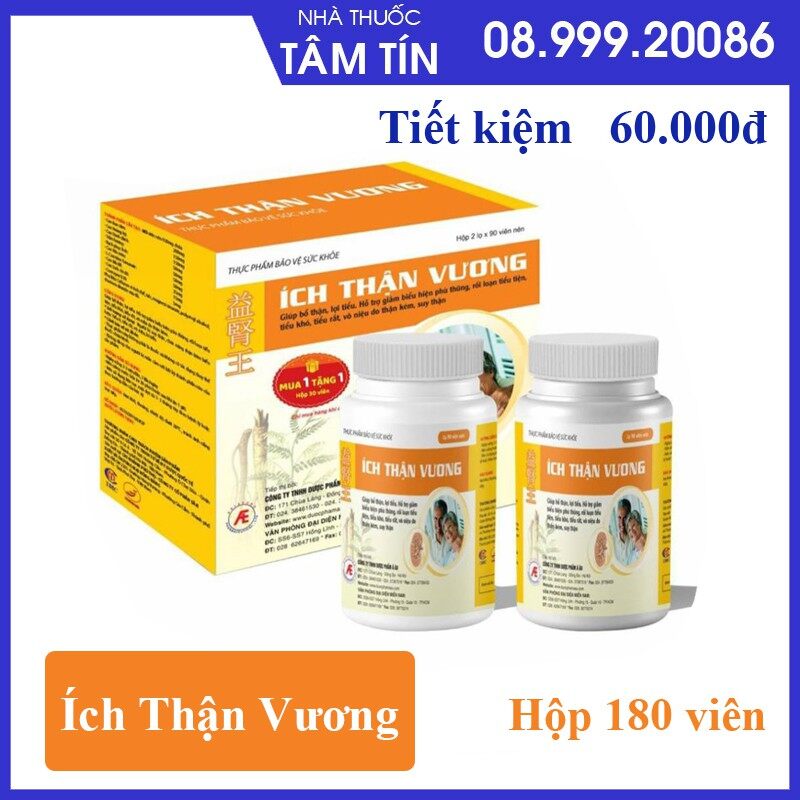 [CHÍNH HÃNG MUA 1 HỘP TẶNG 1 HỘP 30 VIÊN ] ÍCH THẬN VƯƠNG - Kiểm soát biến chứng suy thận (Hộp 2 lọ x 90 viên)