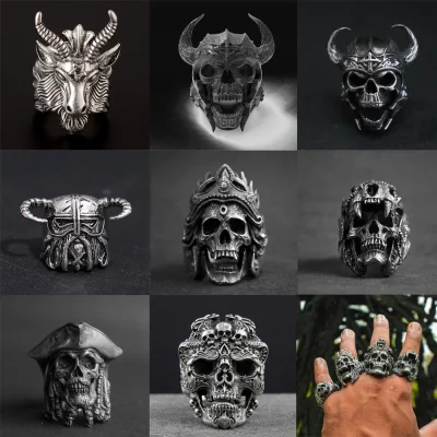 1 x Vintage Rings Fashion Accessories Indian Stainless Steel Warrior Gothic Skull Punk Vintage Rings