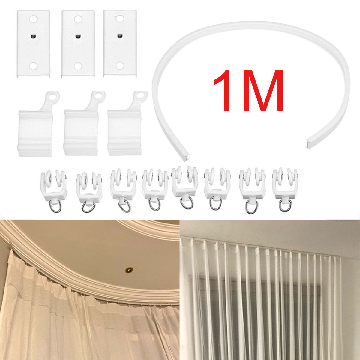 1M Flexible Ceiling Curtain Rail Cuttable Curtain Track Top Clamping Mounted Curved Straight